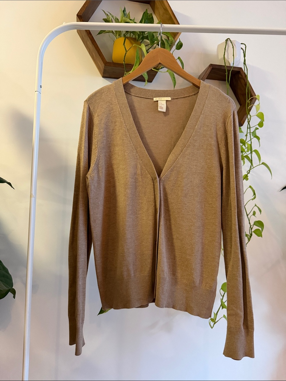 H&M Tan Open-Front V-Neck Cardigan